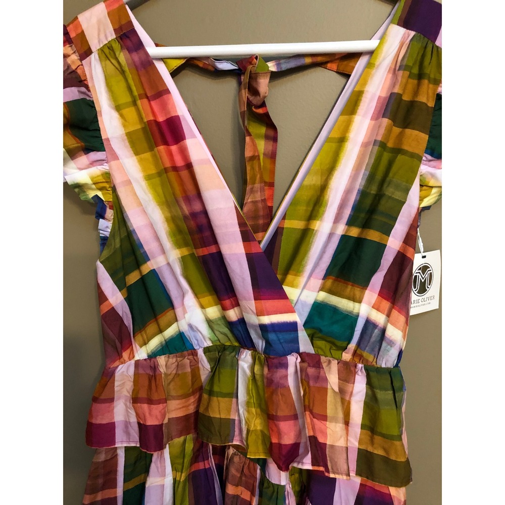 MARIE OLIVER Marisol Plaid Tiered Maxi Dress Ruffle Flutter Sleeve MultiColor 12